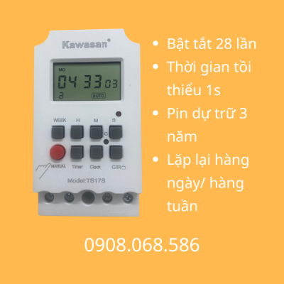 CÔNG TẮC ĐỒNG HỒ ĐIỆN TỬ (TIMER) TS17S CÓ PIN DỰ TRỮ